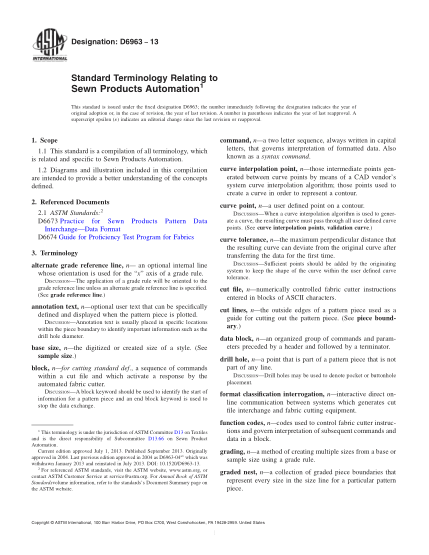 ASTM D6963-2013有關縫制品自動化的術語Standard Terminology Relating to Sewn Products Automation