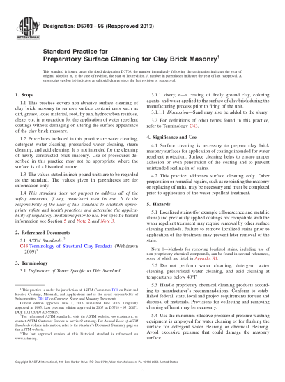 ASTM D5703-1995(2013)Standard Practice for Preparatory Surface Cleaning for Clay Brick Masonry