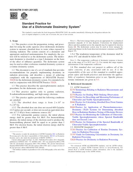 ASTM ISO/ASTM 51401-2013Standard Practice for Use of a Dichromate Dosimetry System