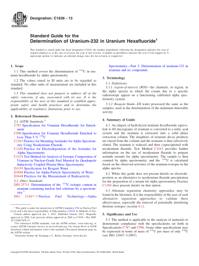 ASTM C1636-2013六氟化鈾中鈾-232的測定指南Standard Guide for the Determination of Uranium-232 in Uranium Hexafluoride