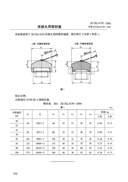 JB/ZQ 4178-2006活接頭用密封蓋