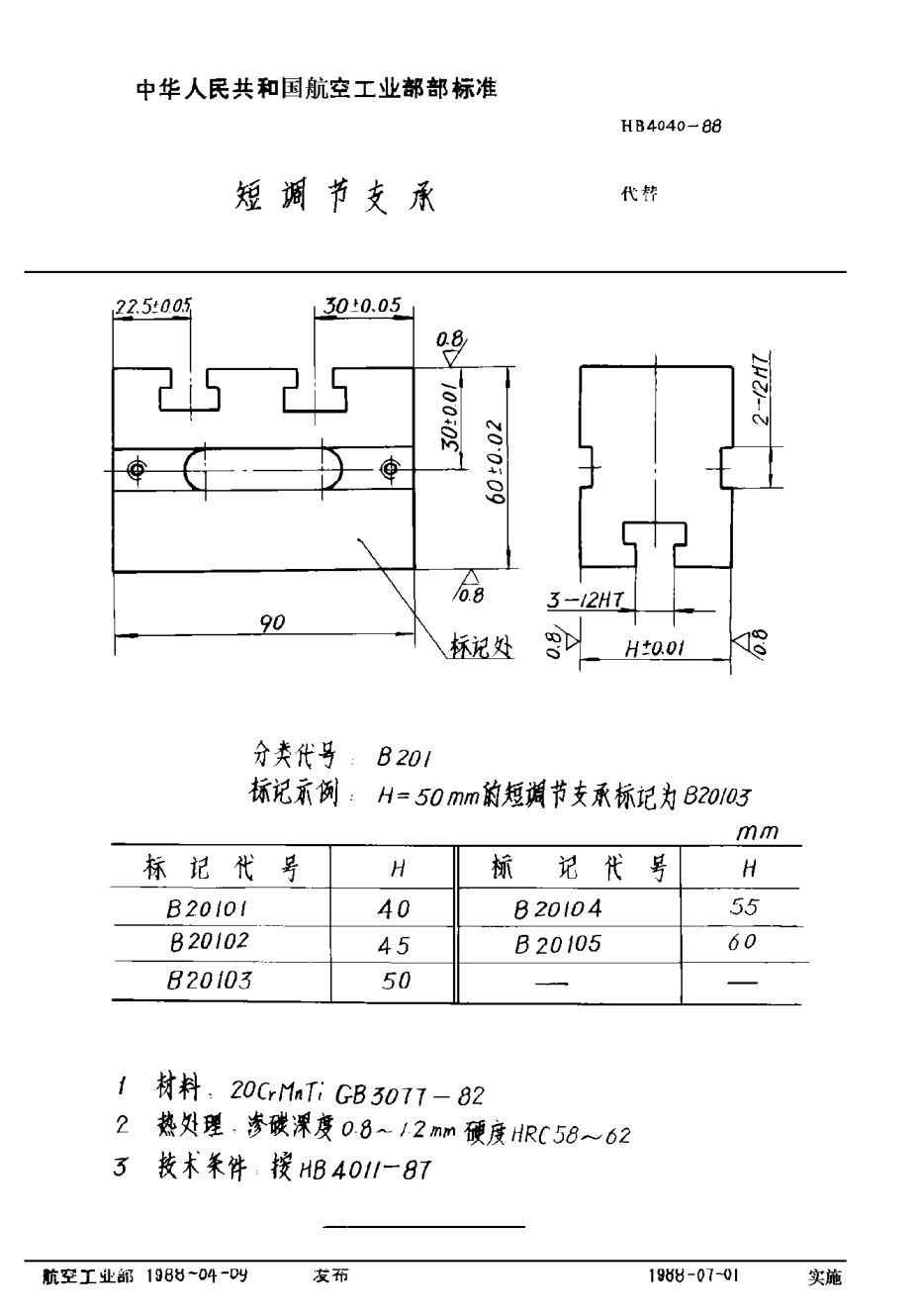 HB 4040-1988短調(diào)節(jié)支承