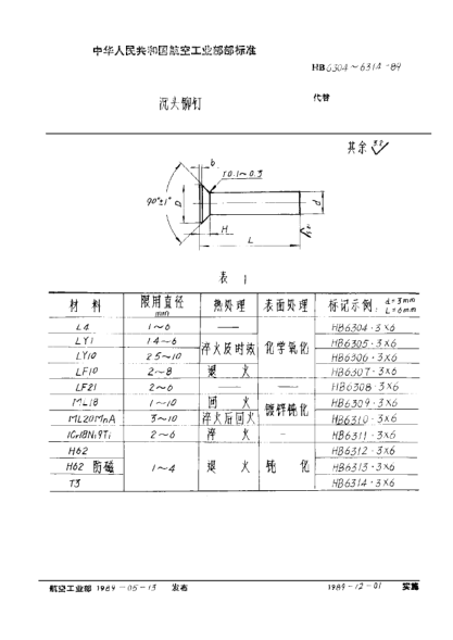 HB 6313-1989沉頭鉚釘