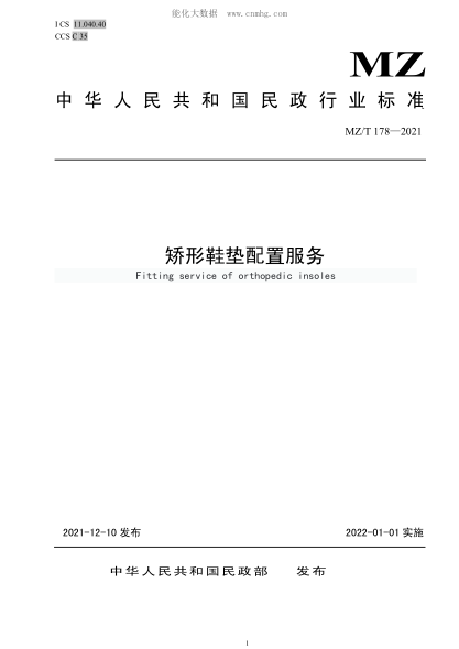 MZ/T 178-2021 矯形鞋墊配置服務(wù)
