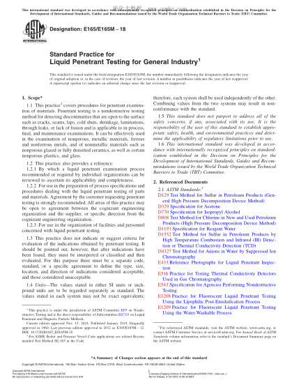 ASTM E165/E165M-2018 普通工業(yè)液體滲透探傷規(guī)程 Standard Practice for Liquid Penetrant Testing for General Industry