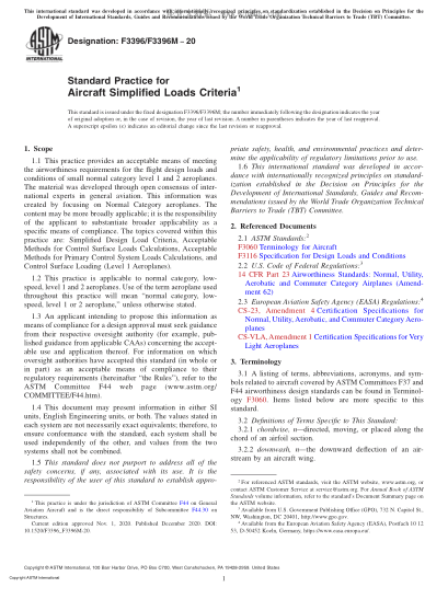 ASTM F3396/F3396M-2020  Standard Practice for Aircraft Simplified Loads Criteria