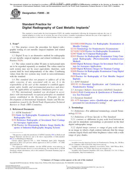 ASTM F2895-2020  Standard Practice for Digital Radiography of Cast Metallic Implants