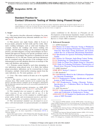 ASTM E2700-2020  Standard Practice for Contact Ultrasonic Testing of Welds Using Phased Arrays
