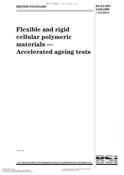 BS EN ISO 2440-1999+A2-2014   Flexible and rigid cellular polymeric materials. Accelerated ageing tests