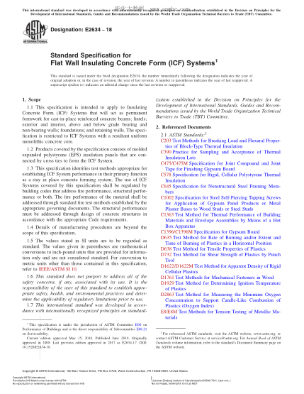 ASTM E2634-2018  Standard Specification for Flat Wall Insulating Concrete Form (ICF) Systems