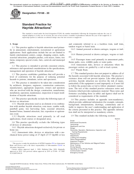 ASTM F3168-2020  Standard Practice for Hayride Attractions