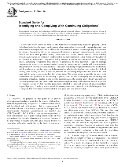 ASTM E2790-2020  Standard Guide for Identifying and Complying With Continuing Obligations