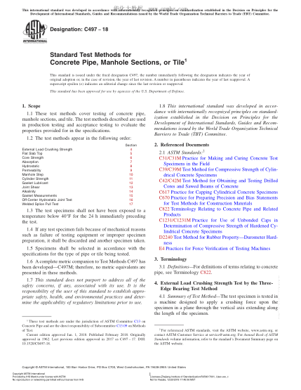 ASTM C497-2018混凝土管、人孔構(gòu)件或瓦管試驗(yàn)方法Standard Test Methods for Concrete Pipe,Manhole Sections,or Tile