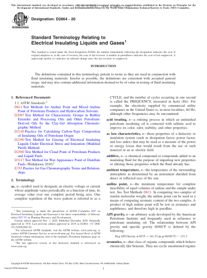 ASTM D2864-2020  Standard Terminology Relating to Electrical Insulating Liquids and Gases