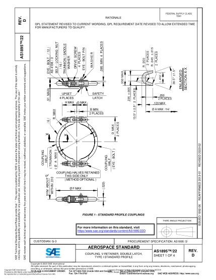 SAE AS1895/22D-2020  Coupling, V-Retainer, Double Latch, Type I Standard Profile