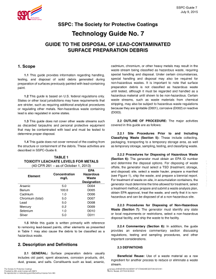 SSPC GUIDE 7-2015   Guide To The Disposal Of Lead-Contaminated Surface Preparation Debris
