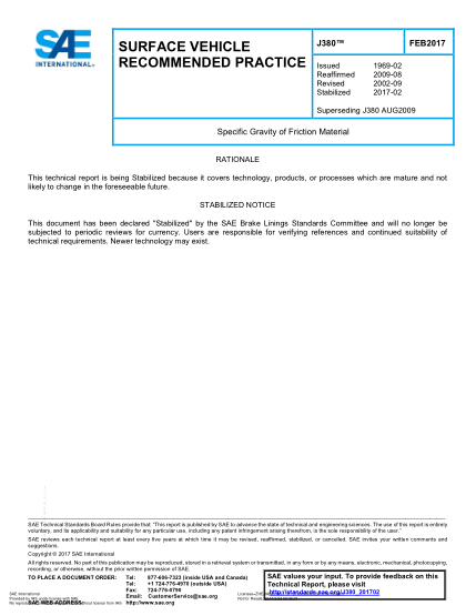 SAE J380-2017   Specific Gravity Of Friction Material