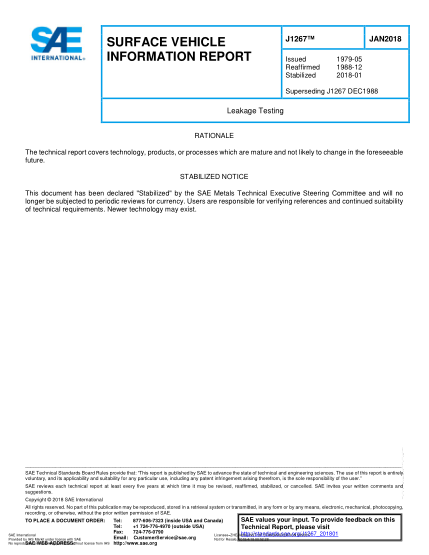 SAE J1267-2018  Leakage Testing