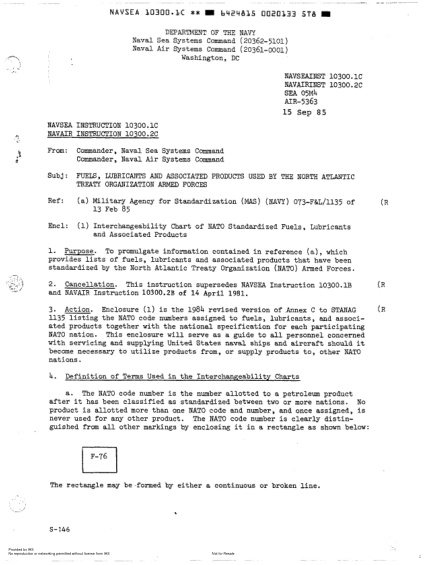 NIDS NAVSEA 10300.1C-1985  (Sea 05M4) Fuels,Lubricants And Associated Products Used By The North Atlantic Treaty Organization Armed Forces