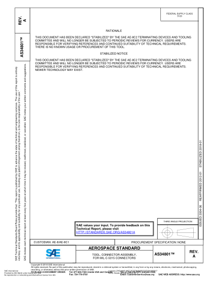 SAE AS34801A-2018  Tool,Connector Assembly;For Mil-C-5015 Connectors