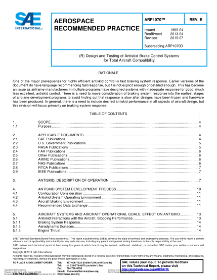 SAE ARP1070E-2019  (R) Design And Testing Of Antiskid Brake Control Systems For Total Aircraft Compatibility